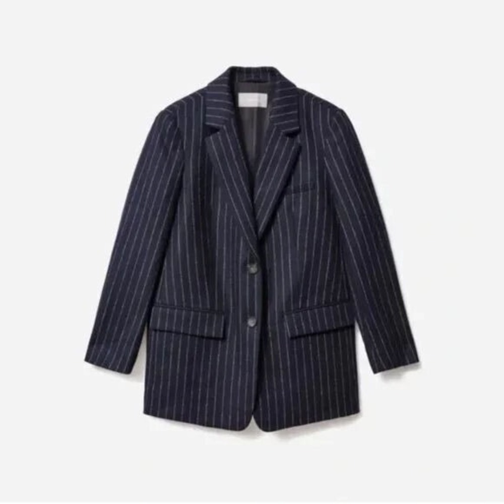 Everlane Women's Oversized Wool Blend Blazer - Navy Blue Striped‎ - Sz 16